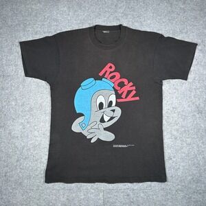 Vintage 1991 Rocky and Bullwinkle T Shirt Mens large Black Single Stitch Cartoon